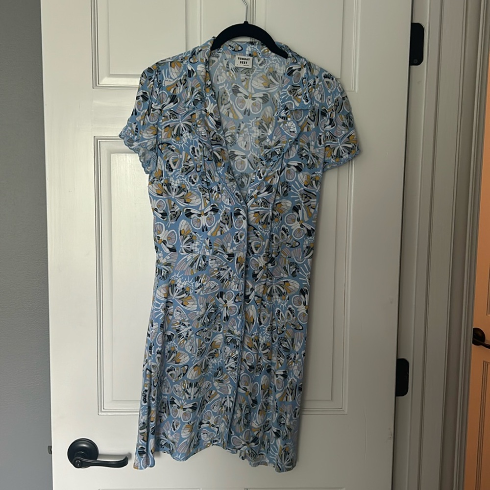 Aritzia Sunday Best New Vida dress, blue butterfly print mini dress